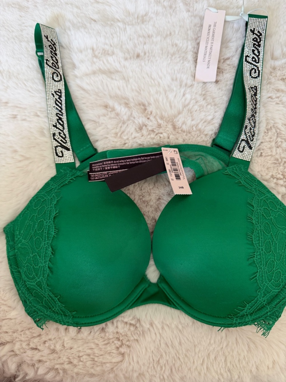 New Victoria's Secret Emerald Green Lace Push-Up Bra 34B